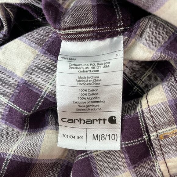 Carhartt Dodson Shirt Womens Medium 8-10 Purple Plaid Long Sleeve Workwear‎ - Picture 7 of 10